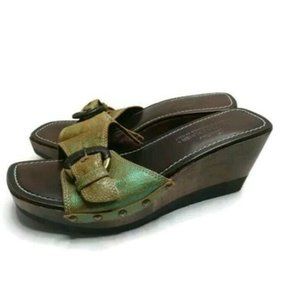DONALD J PLINER Wedge Olive Green Slides Sandals 7